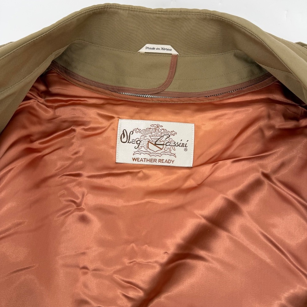 Vintage Oleg Cassini Trench Coat Men 42 L Tan Belted Lined Classic Rain Coat - Picture 9 of 13